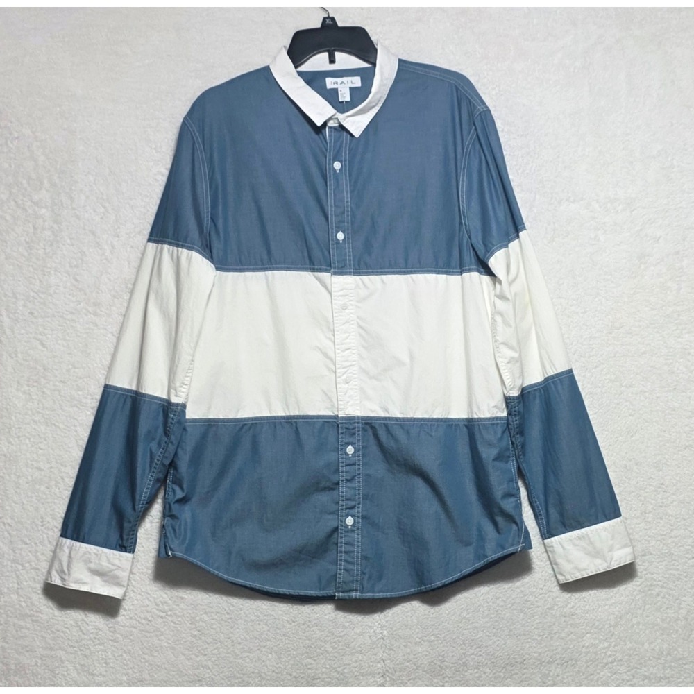 The Rail Nordstrom Men's XL Colorblock Chambray Button Down Shirt Blue White